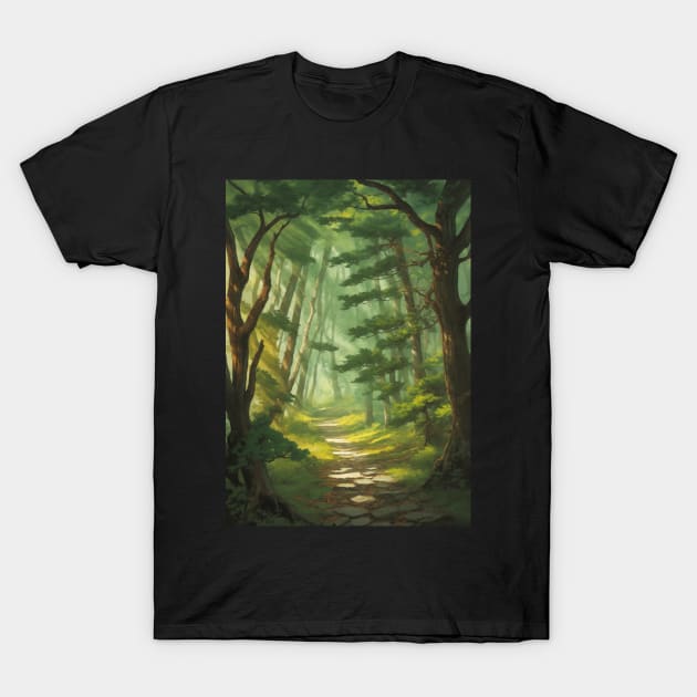 Oak Woodland Path in the Sword Coast T-Shirt by CursedContent